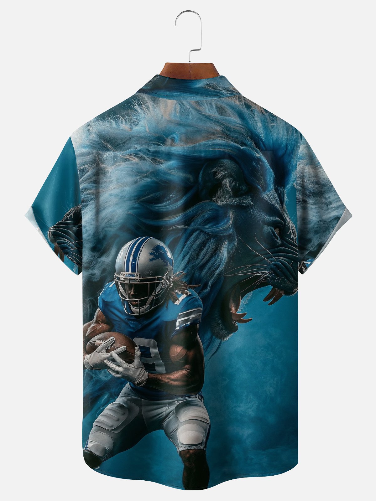 Moisture-Wicking American Football Detroit Art Lions Chest Pocket Casual Shirt