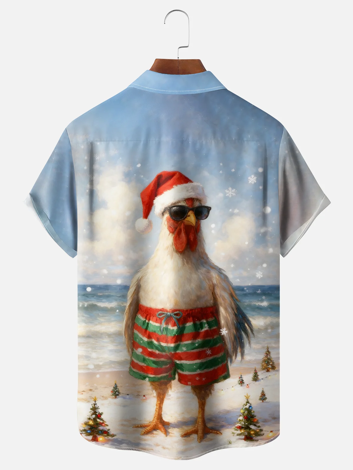 Moisture Wicking Merry Christmas Fun Beach Chicken Chest Pocket Hawaiian Shirt