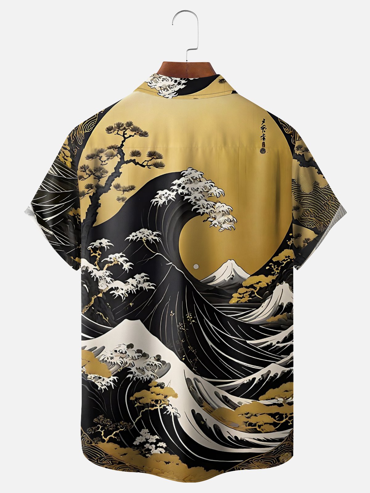 Moisture-wicking Japanese Ukiyo-e Wave Chest Pocket Hawaiian Shirt