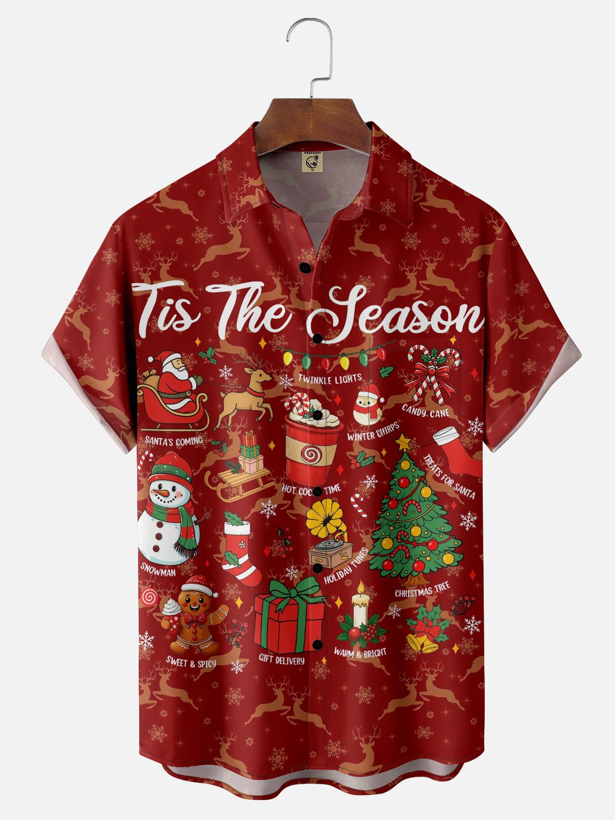 Moisture Wicking Santa Claus Christmas Tree Reindeer Snowman Chest Pocket Hawaiian Shirt