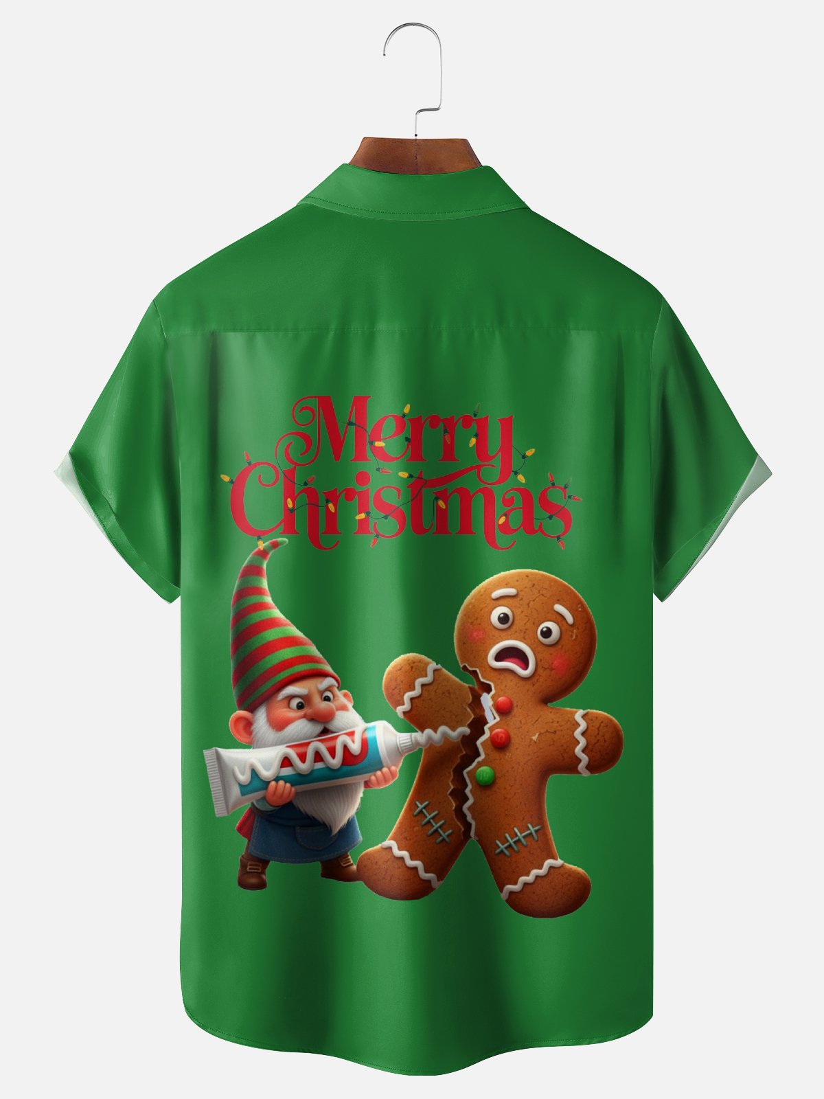 Moisture Wicking Santa Gingerbread Man Chest Pocket Hawaiian Shirt