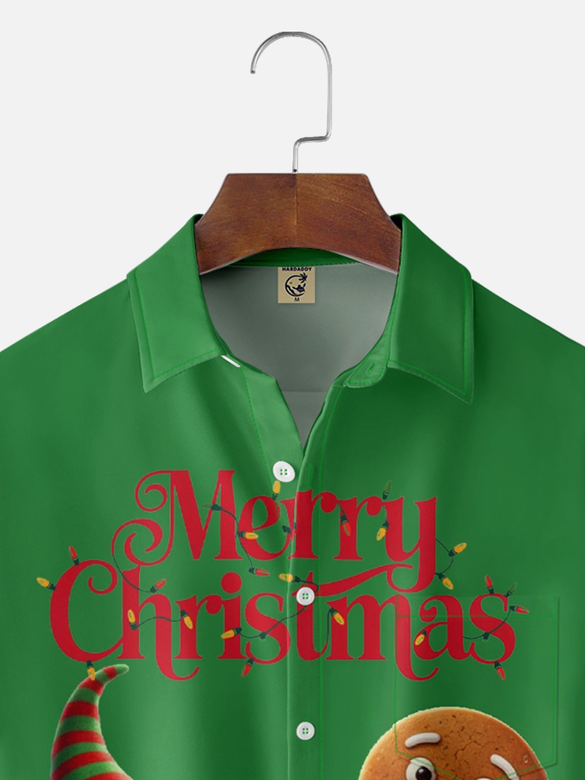 Moisture Wicking Santa Gingerbread Man Chest Pocket Hawaiian Shirt