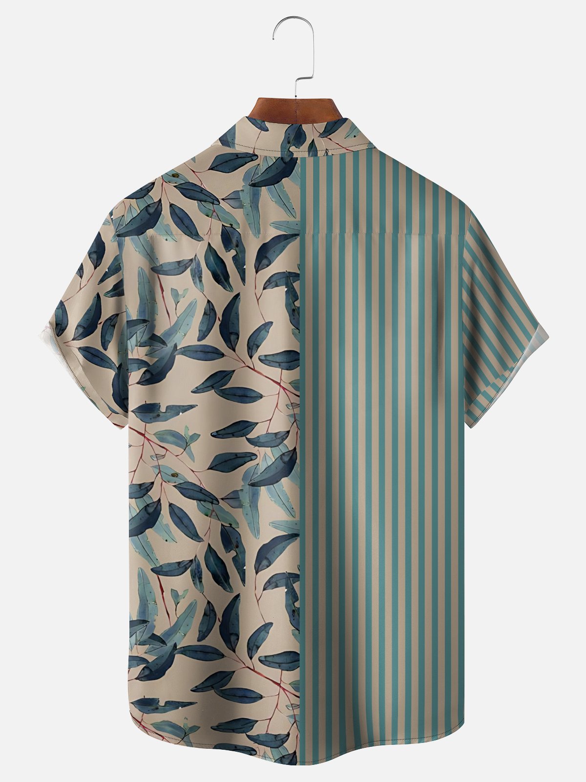 Moisture Wicking Tropical Plant Leaves Geometric Chest Pocket Hawaiian Shirt