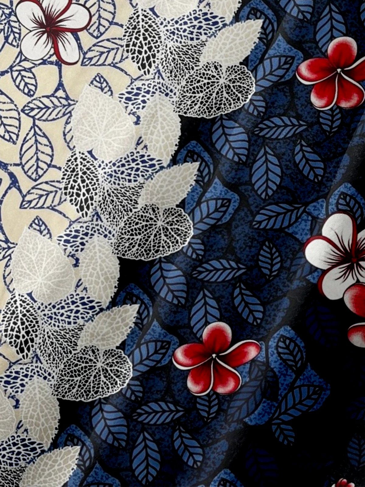 Moisture Wicking Tropical Plants Flowers Leaves Chest Pocket Hawaiian Shirt