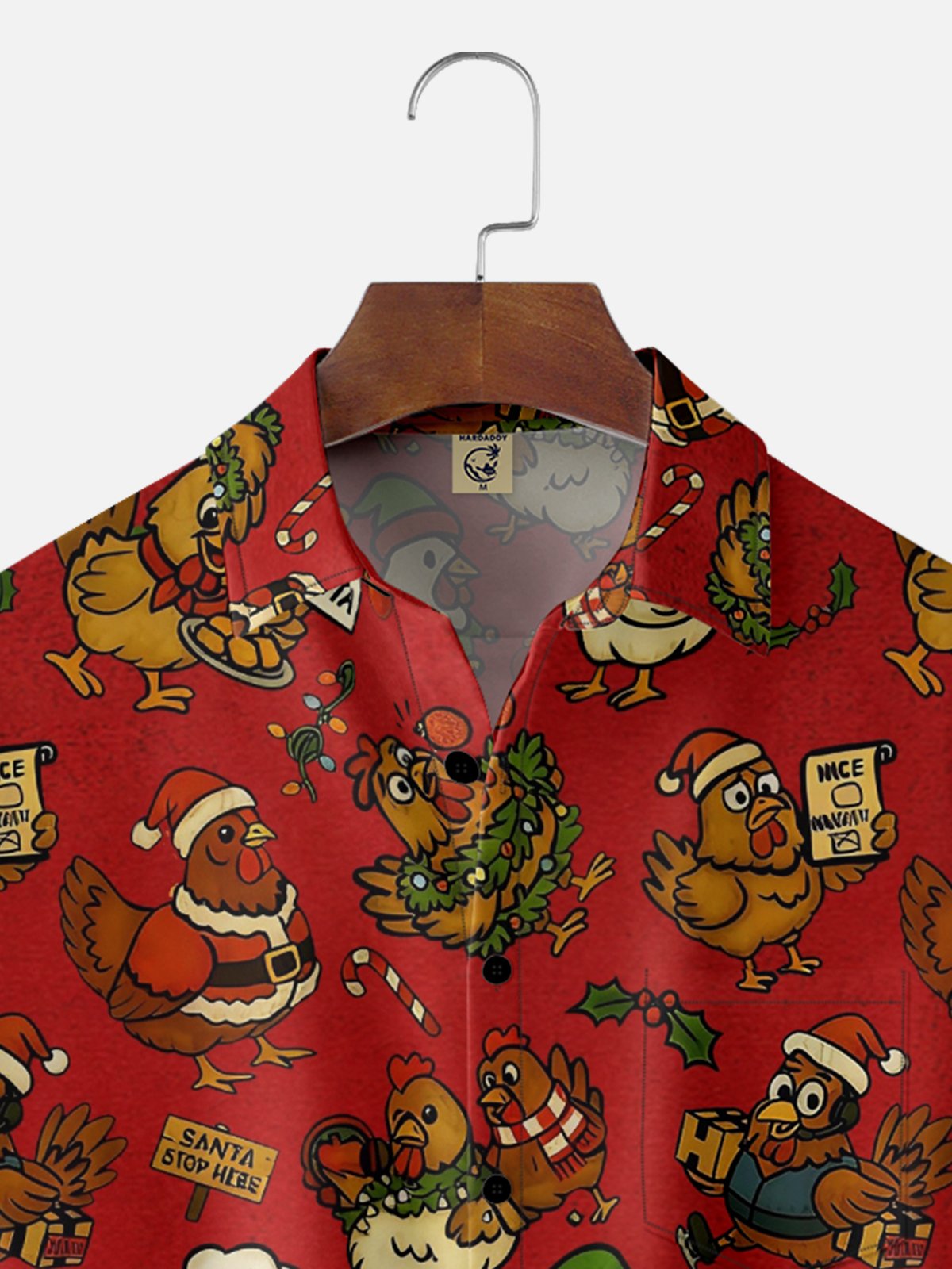 Moisture Wicking Christmas Fun Chicken Chest Pocket Hawaiian Shirt