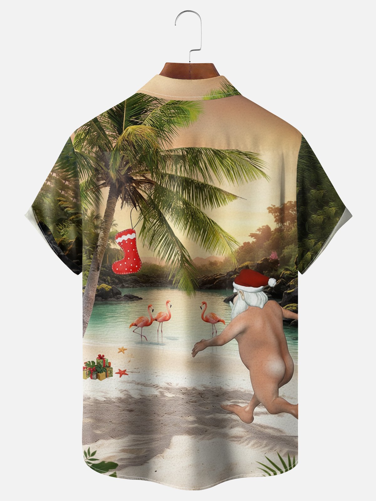 Moisture Wicking Christmas Fun Ugly Santa Claus Chest Pocket Hawaiian Shirt