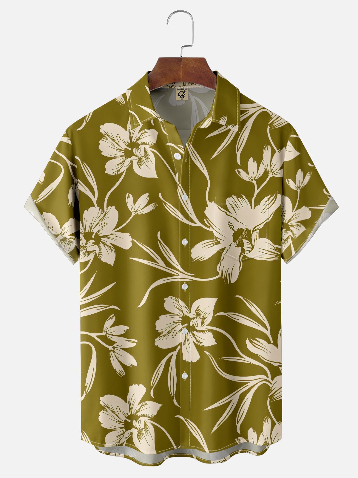 Moisture Wicking Tropical Plant Flower Chest Pocket Hawaiian Shirt