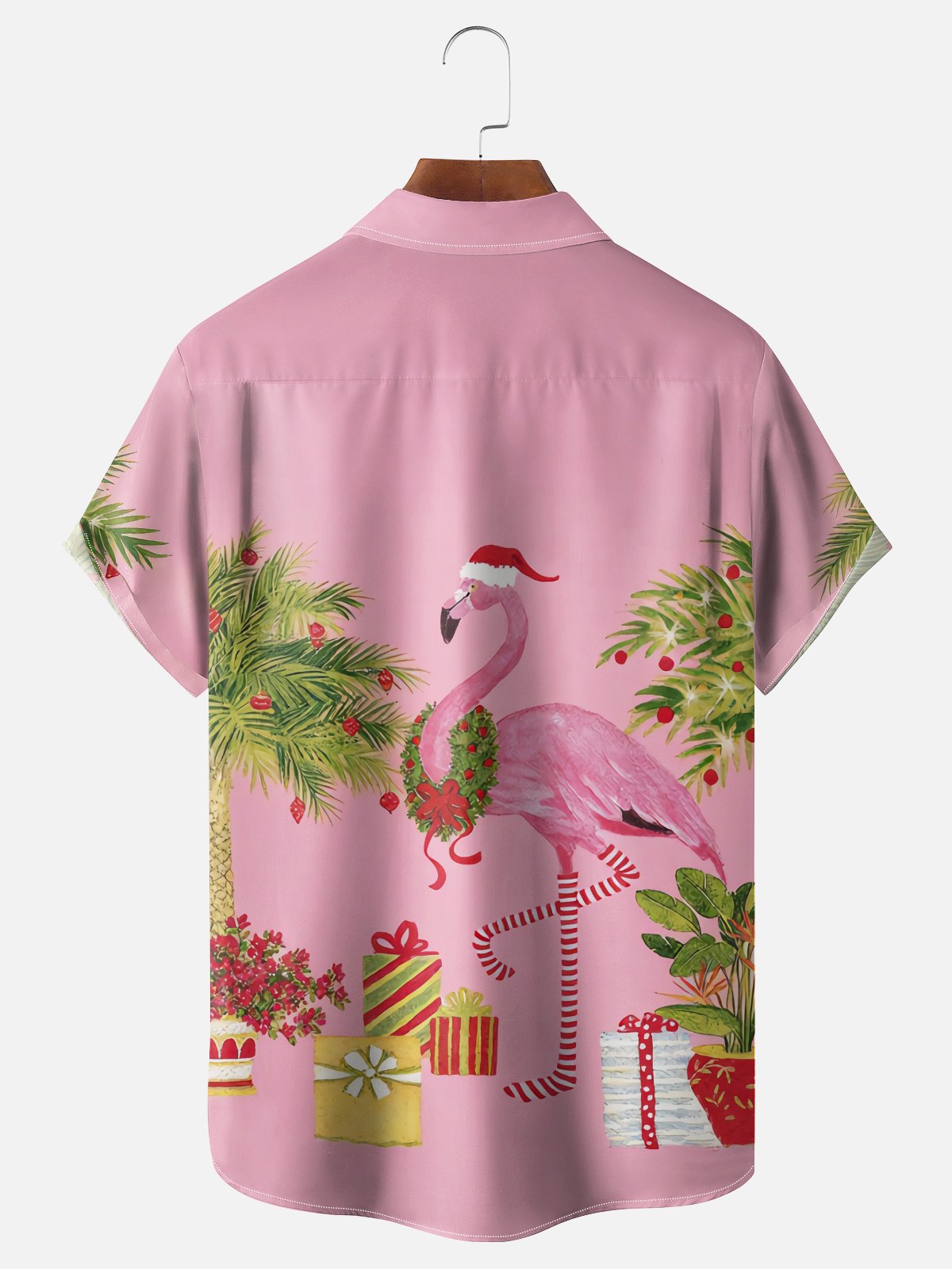 Moisture-wicking Christmas Flamingo Chest Pocket Holiday Shirt