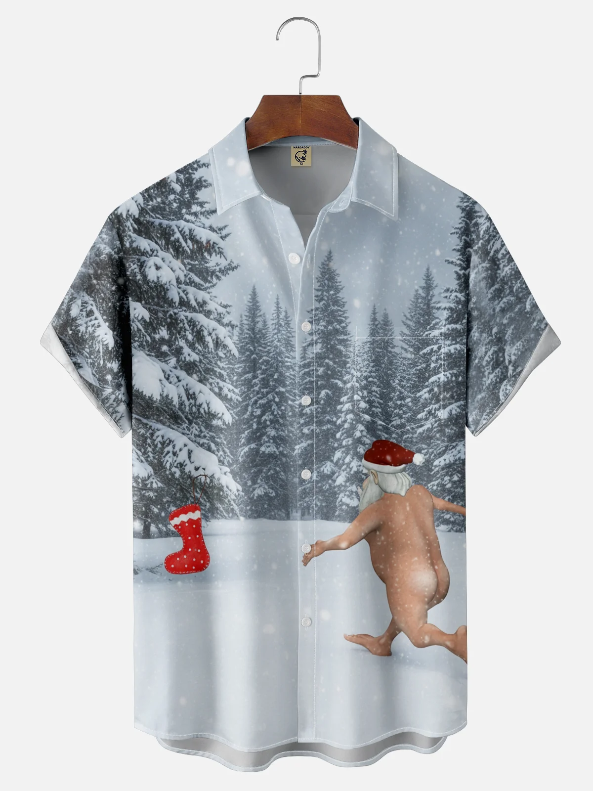 Moisture Wicking Christmas Fun Ugly Santa Claus Chest Pocket Hawaiian Shirt