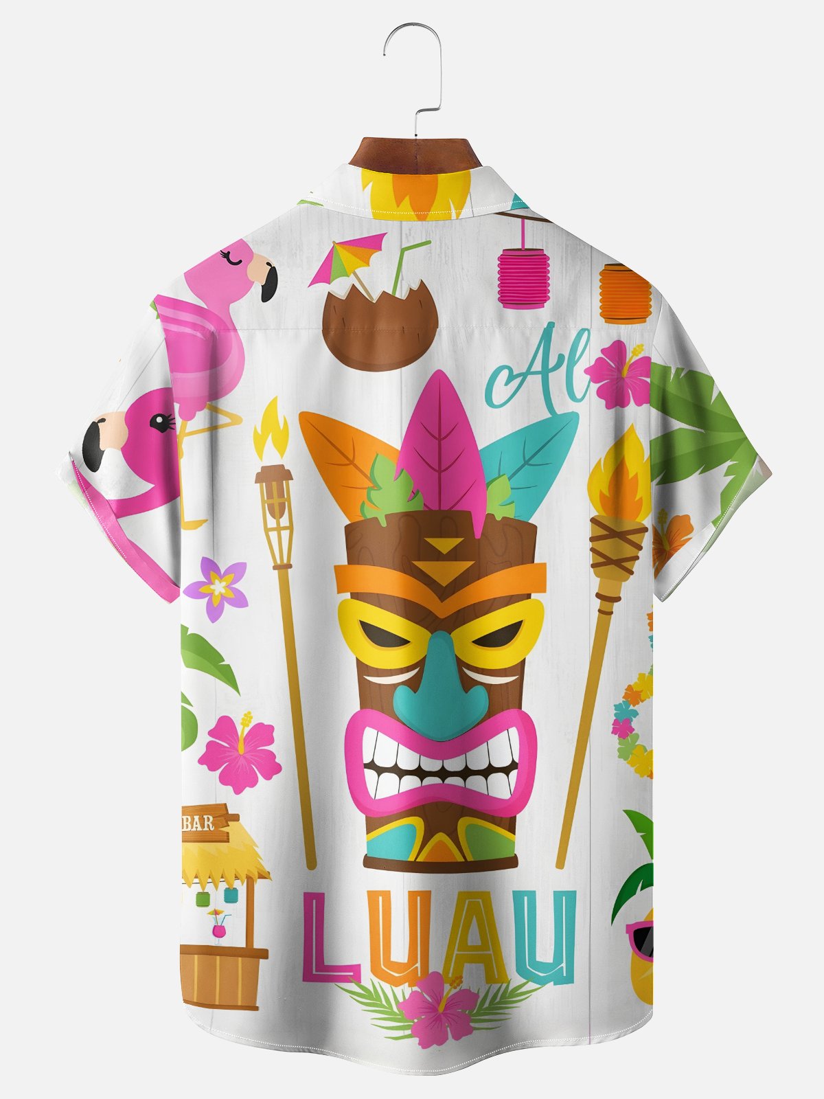 Moisture-wicking Palm Tree Tiki Chest Pocket Hawaiian Shirt