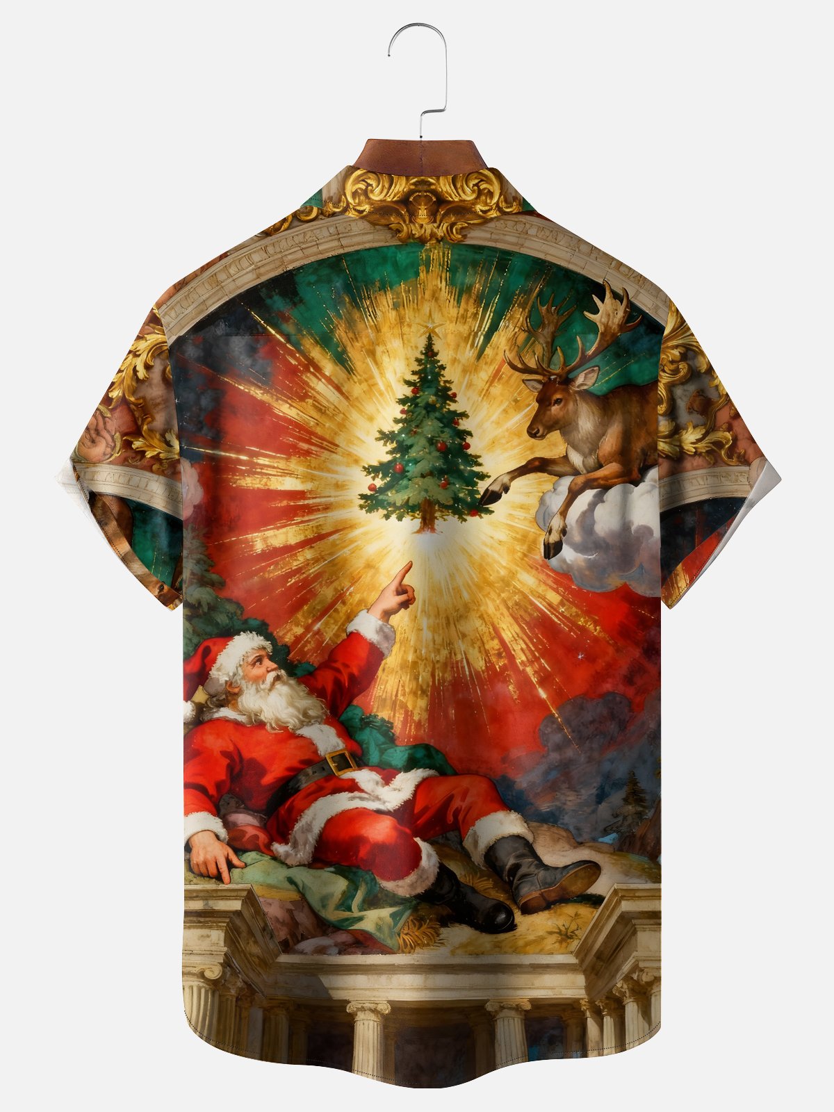 Moisture-Wicking Christmas Santa Reindeer Fun Chest Pocket Casual Shirt