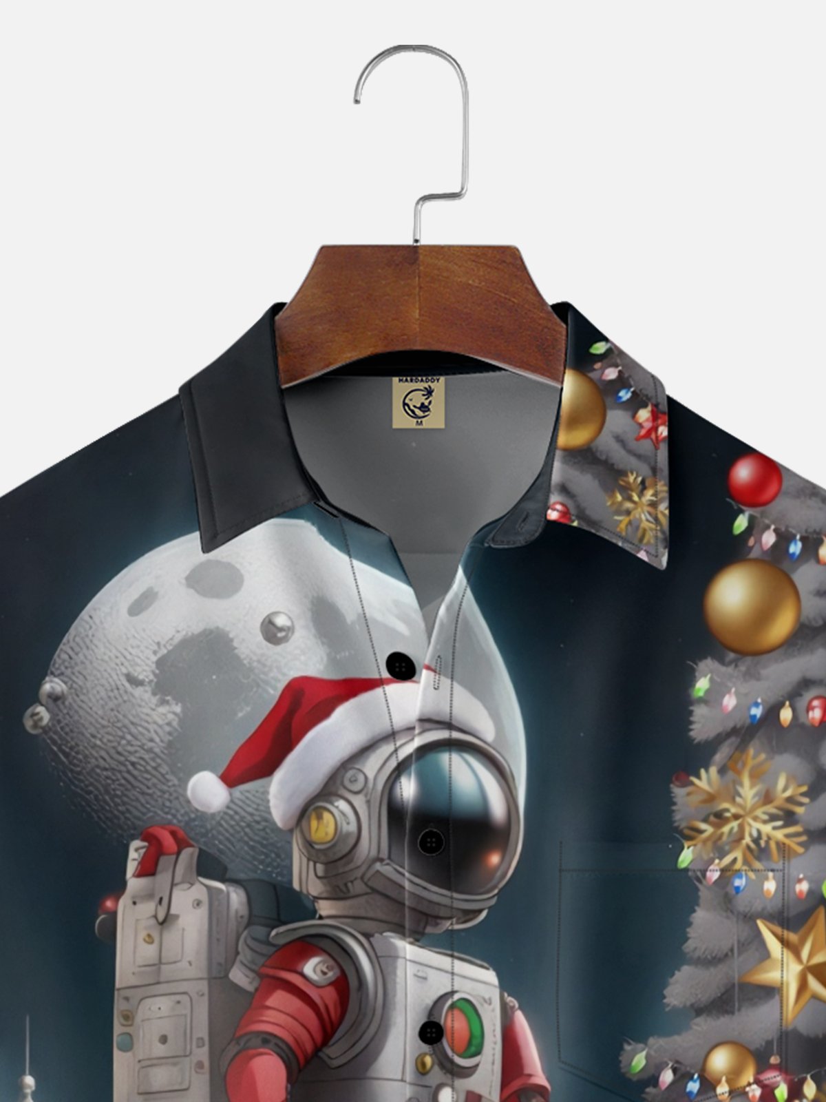 Moisture Wicking Astronaut Christmas Chest Pocket Hawaiian Shirt