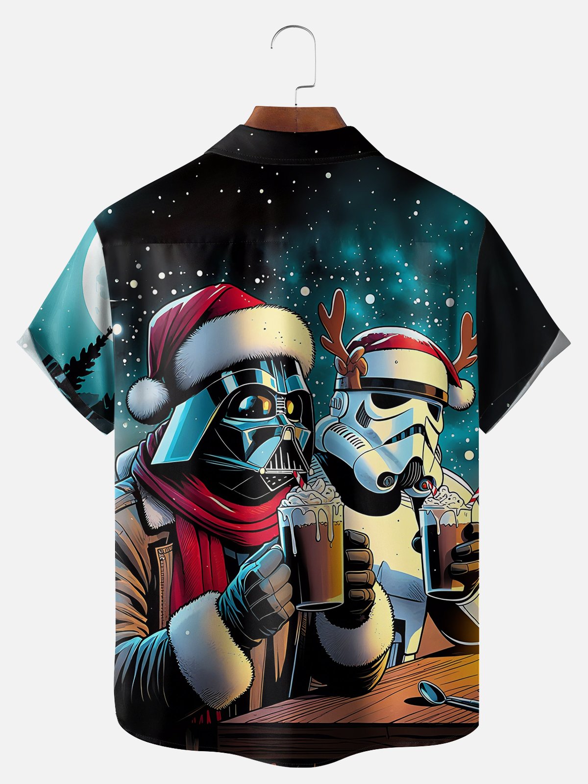 Big size Moisture-Wicking Christmas Star Robot Chest Pocket Hawaiian Shirt