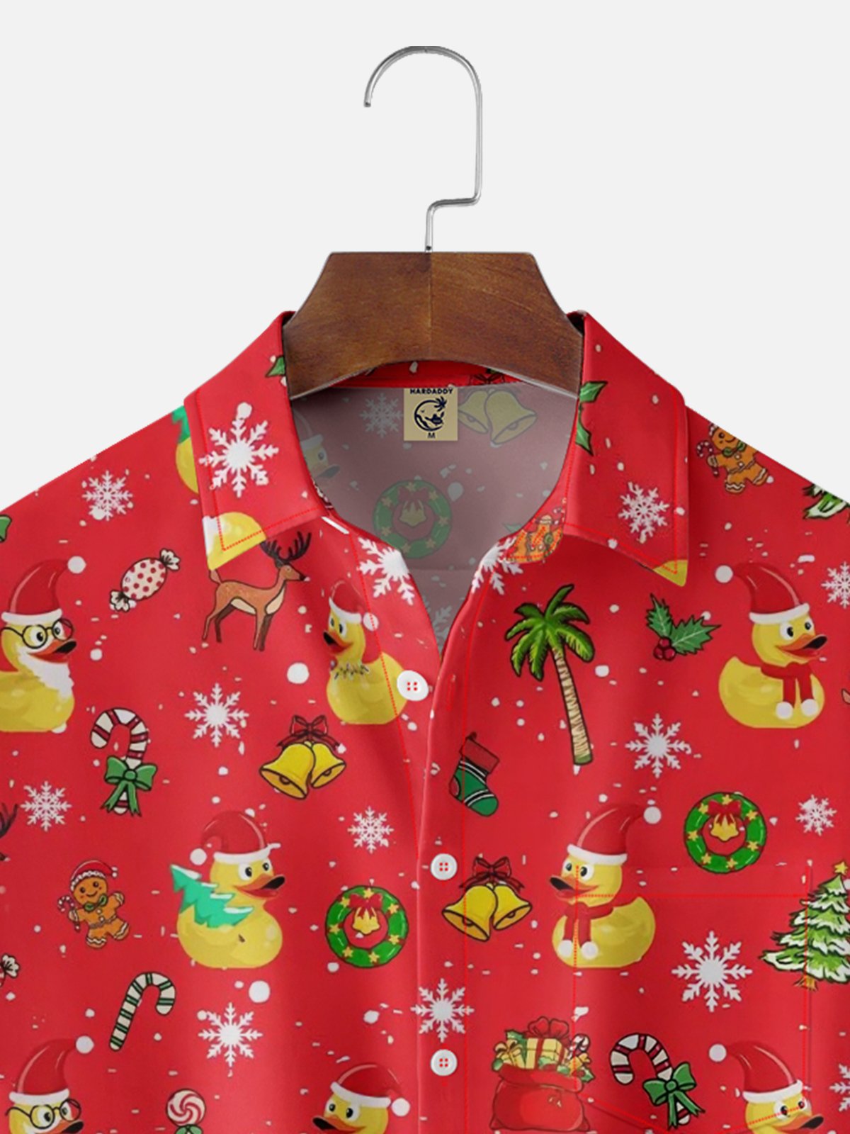 Moisture-wicking Christmas Yellow Duck Coconut Tree Chest Pocket Casual Shirt