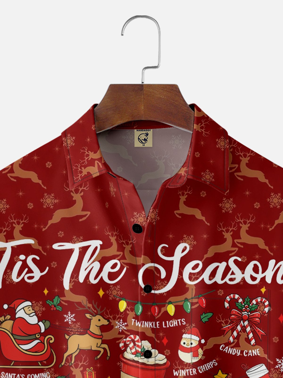 Moisture Wicking Santa Claus Christmas Tree Reindeer Snowman Chest Pocket Hawaiian Shirt