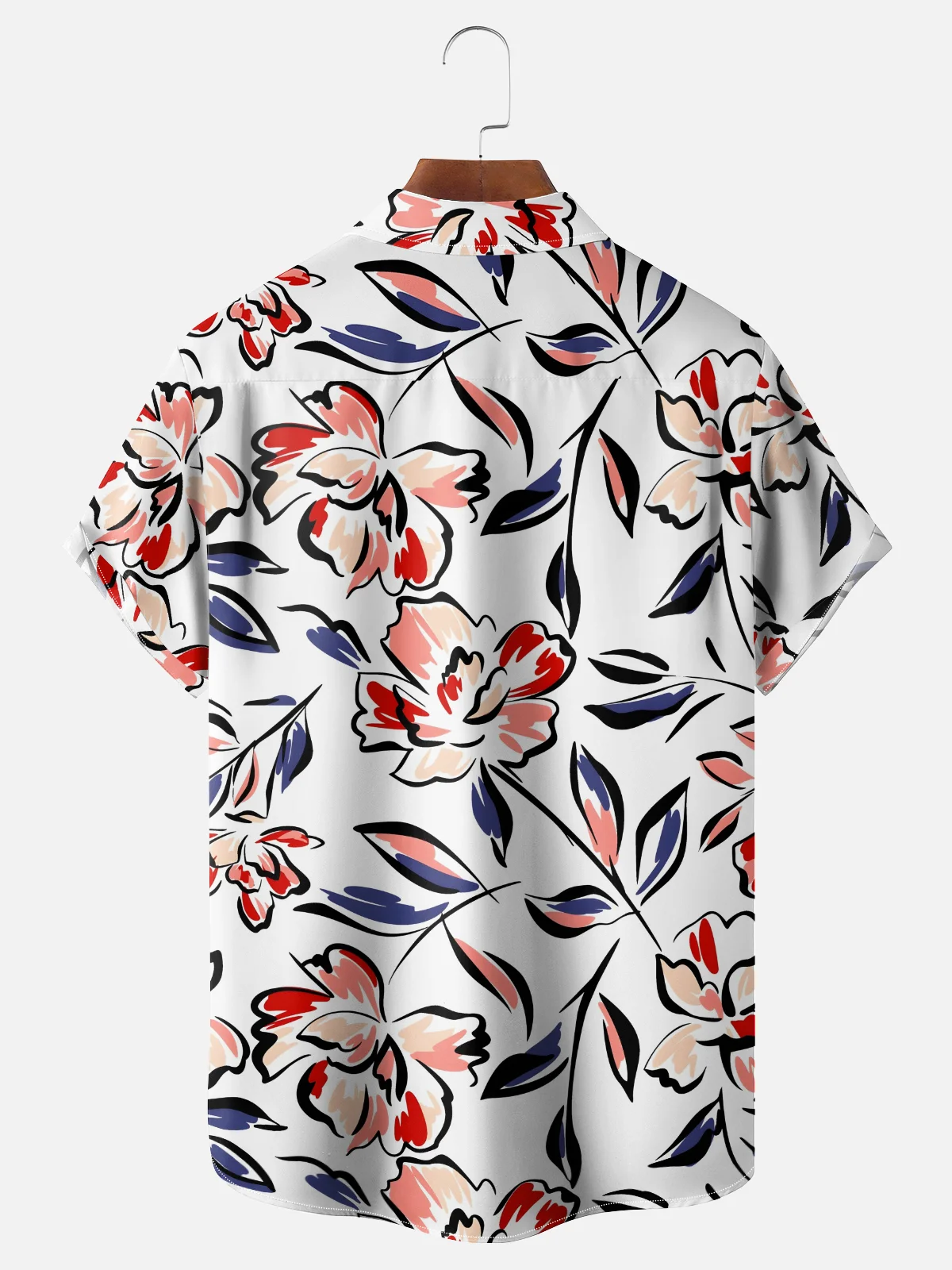 Moisture Wicking Tropical Plant Flower Chest Pocket Hawaiian Shirt