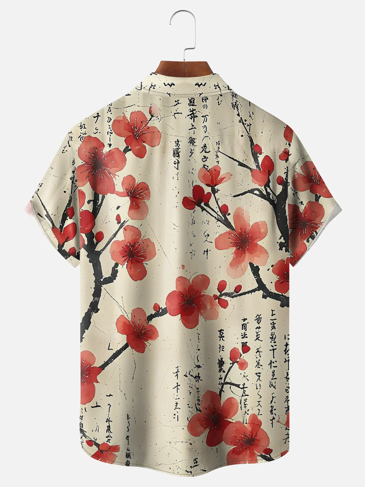 Moisture Wicking Japanese Cultural Abstract Ink Painting Cherry Blossom Chest Pocket Hawaiian Shirt