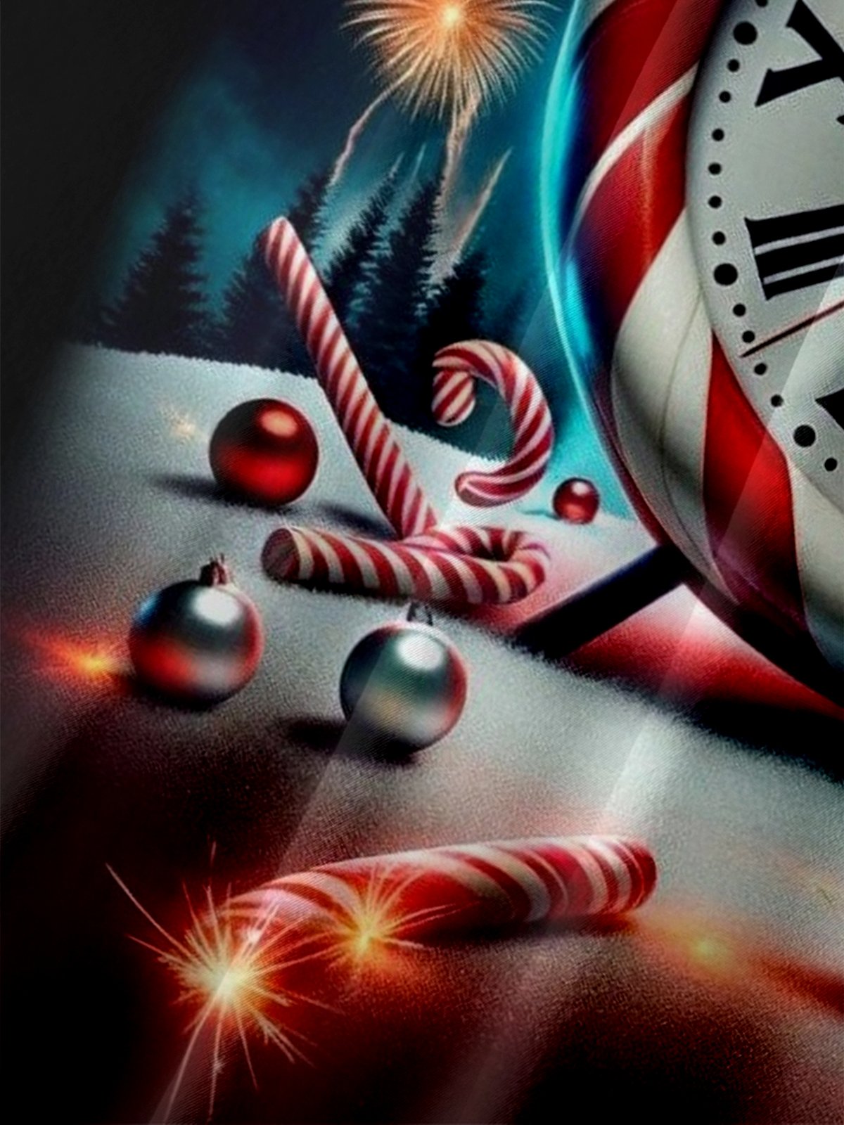 Moisture Wicking Happy New Year Clock Fireworks Candy Cane Chest Pocket Holiday Shirt