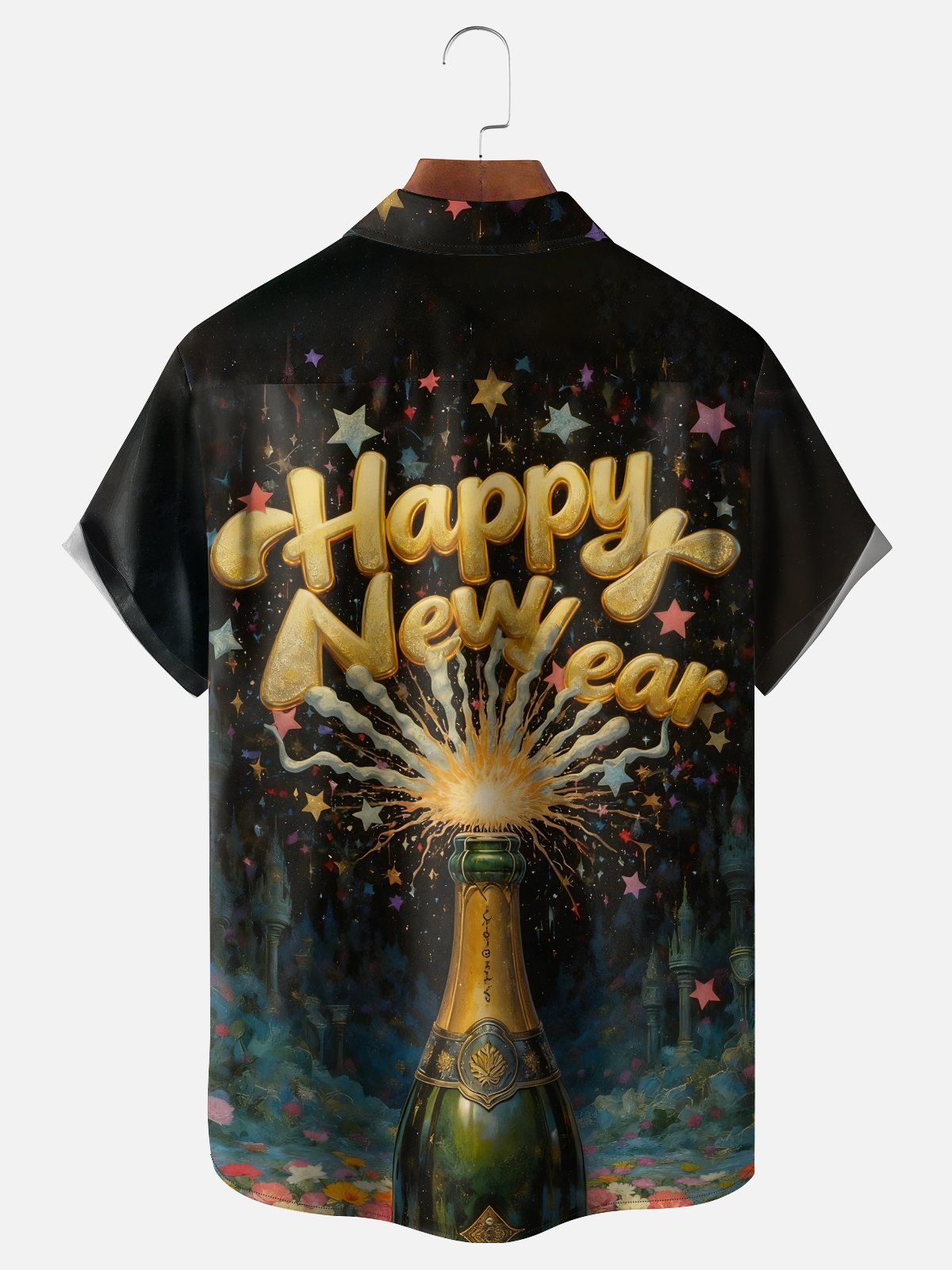 Moisture-wicking Happy New Year Champagne Party Chest Pocket Casual Shirt
