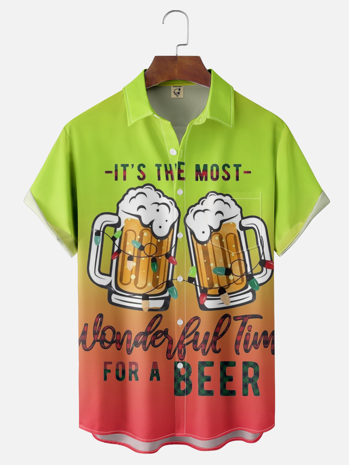 Moisture Wicking Christmas Beer Chest Pocket Hawaiian Shirt