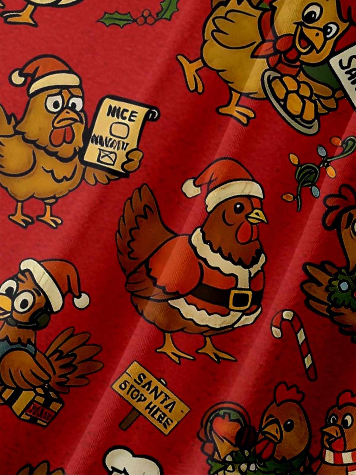 Moisture Wicking Christmas Fun Chicken Chest Pocket Hawaiian Shirt
