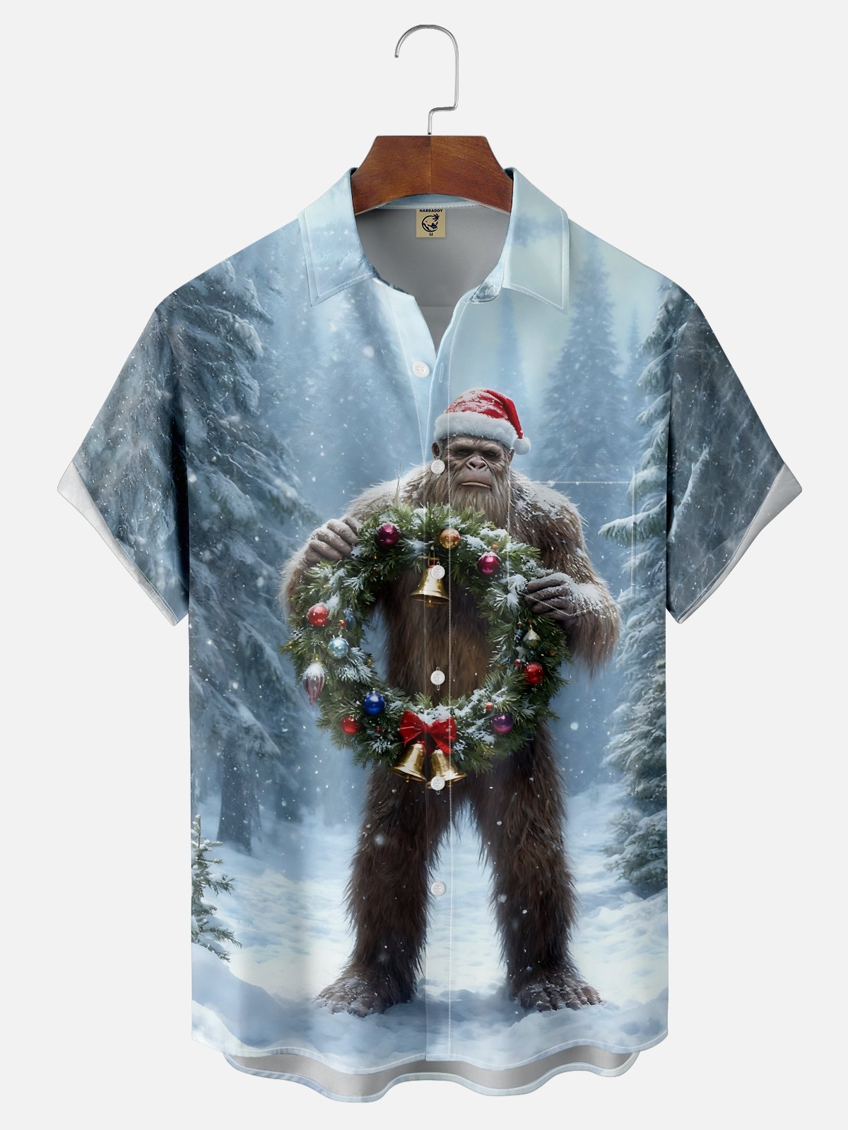 Moisture-wicking Christmas Fun Bigfoot Chest Pocket Casual Shirt