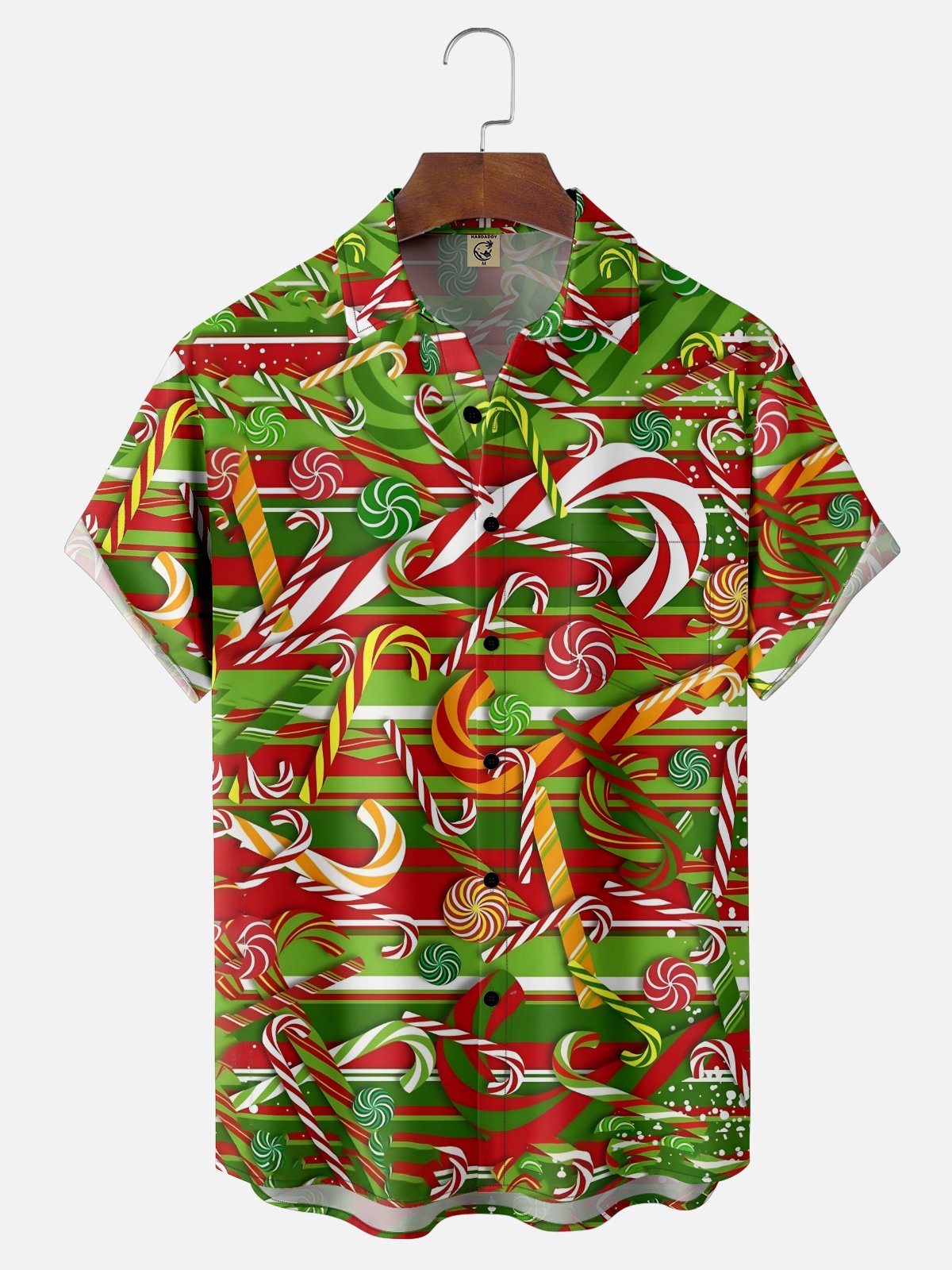 Moisture Wicking Christmas Candy Chest Pocket Hawaiian Shirt