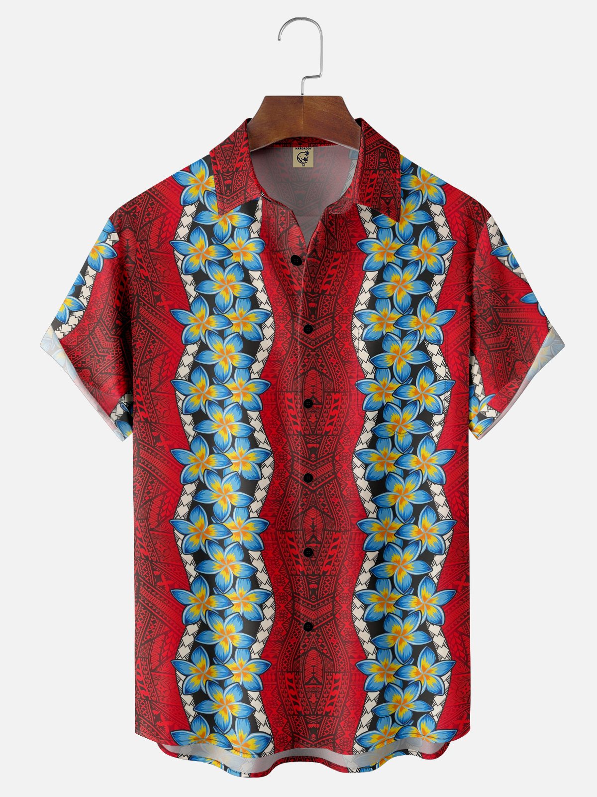 Moisture Wicking Gradient Colors Tropical Plants and Flowers Geometric Chest Pocket Hawaiian Shirt