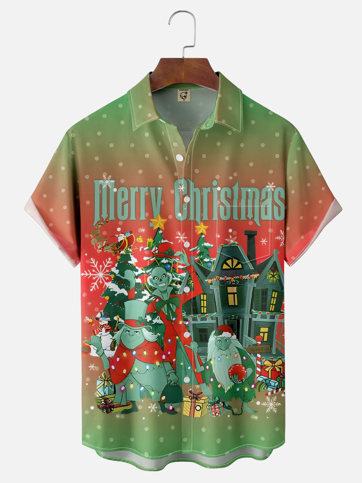 Moisture-wicking Christmas Ghost Snowflake Gradient Chest Pocket Casual Shirt