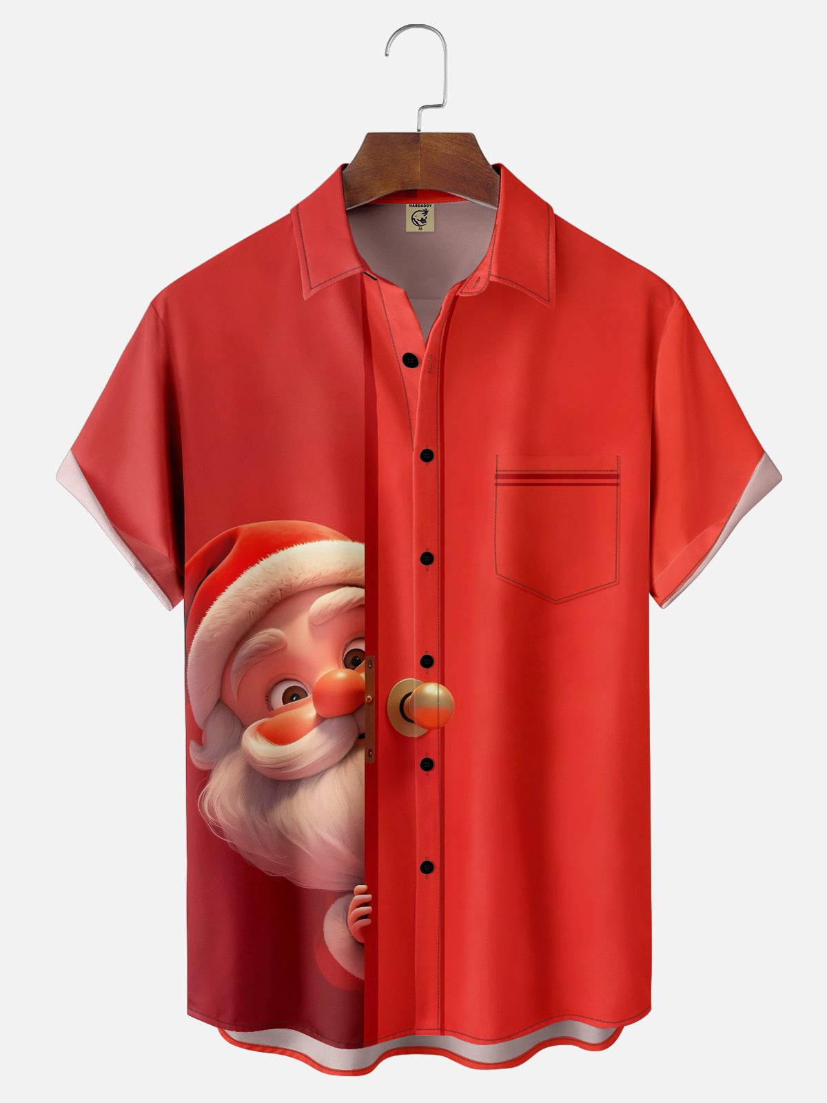 Moisture-wicking Christmas Santa Fun Chest Pocket Casual Shirt