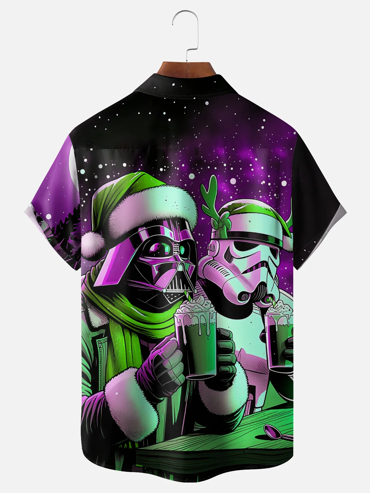 Tall Size Moisture-Wicking Christmas Star Robot Chest Pocket Hawaiian Shirt