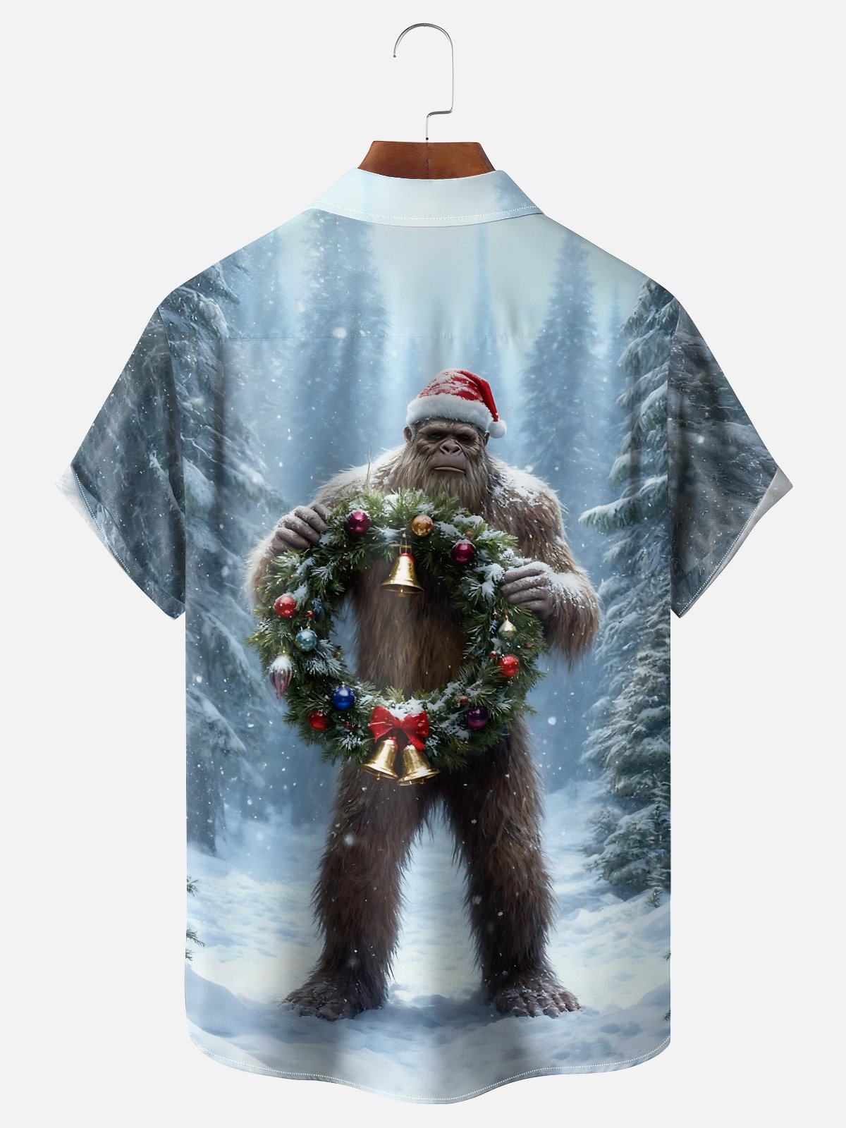 Moisture-wicking Christmas Fun Bigfoot Chest Pocket Casual Shirt