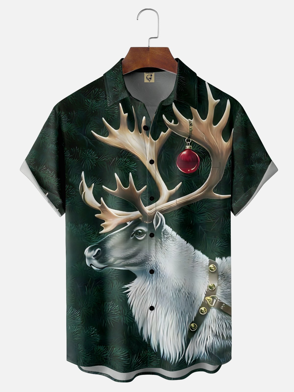 Moisture-wicking Christmas Reindeer Art Christmas Tree Chest Pocket Casual Shirt