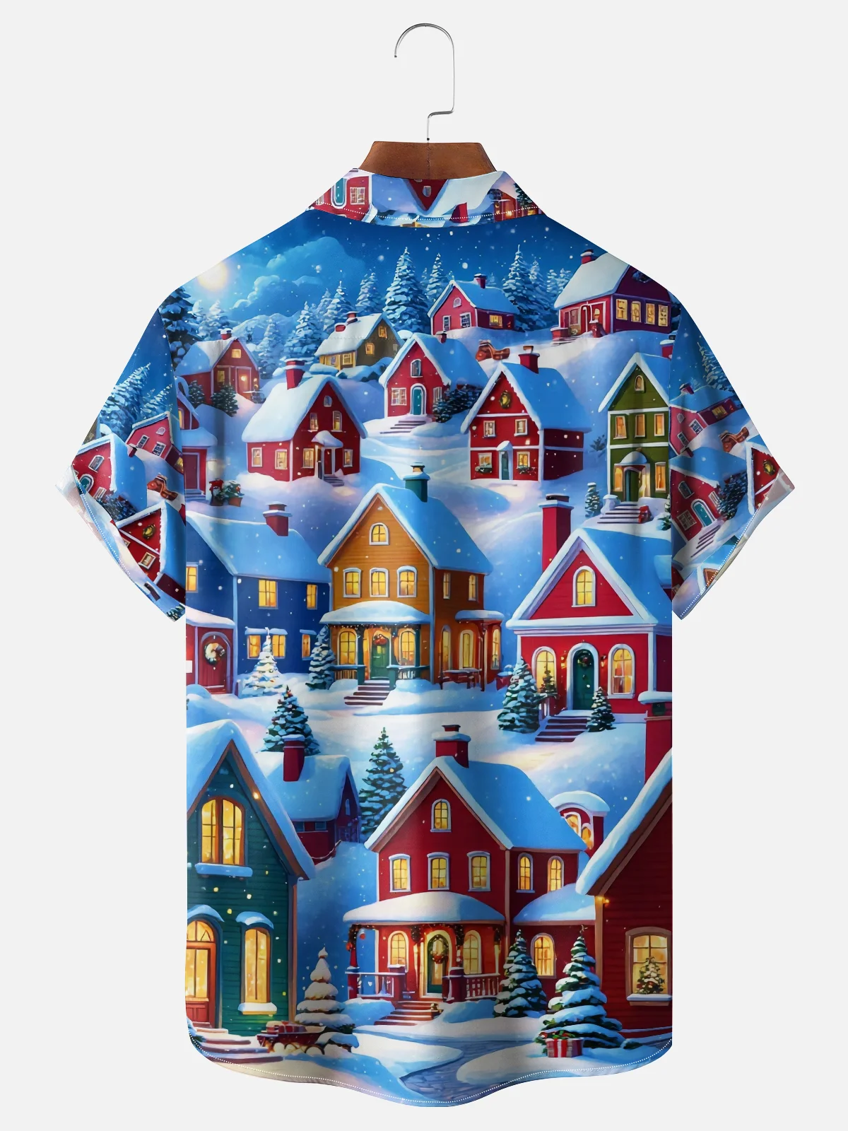 Moisture Wicking Christmas Atmosphere House Christmas Tree Chest Pocket Hawaiian Shirt