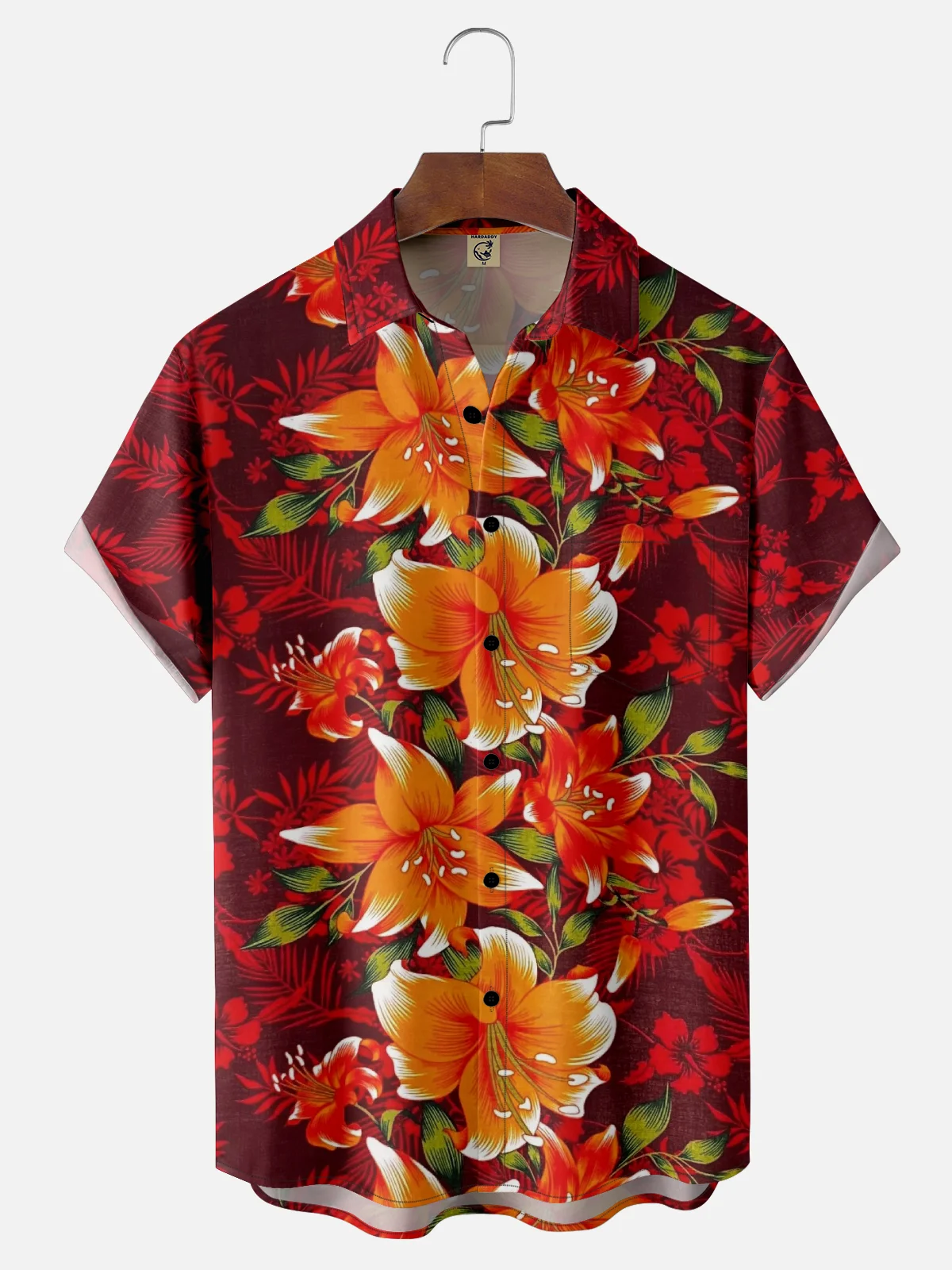 Moisture Wicking Gradient Colors Tropical Plants Flowers Chest Pocket Hawaiian Shirt