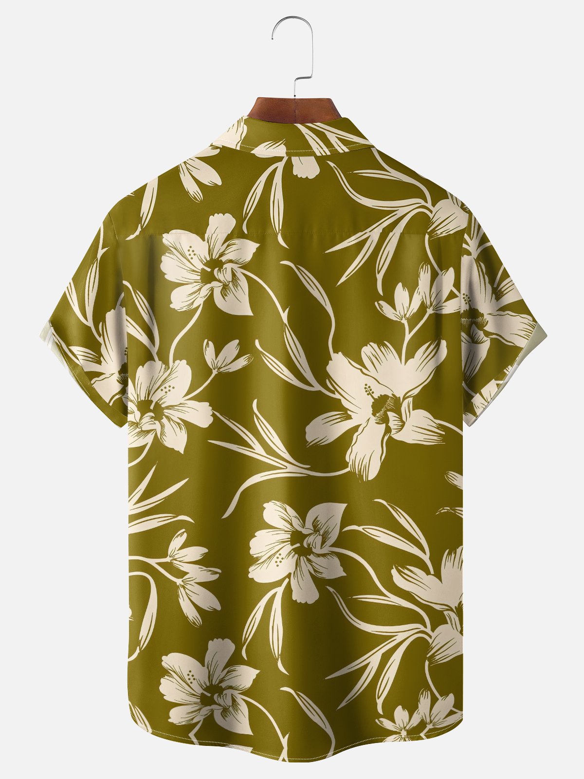Moisture Wicking Tropical Plant Flower Chest Pocket Hawaiian Shirt