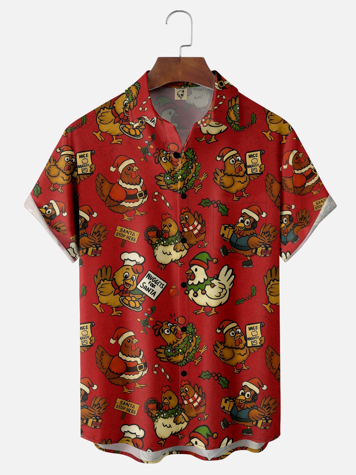 Moisture Wicking Christmas Fun Chicken Chest Pocket Hawaiian Shirt