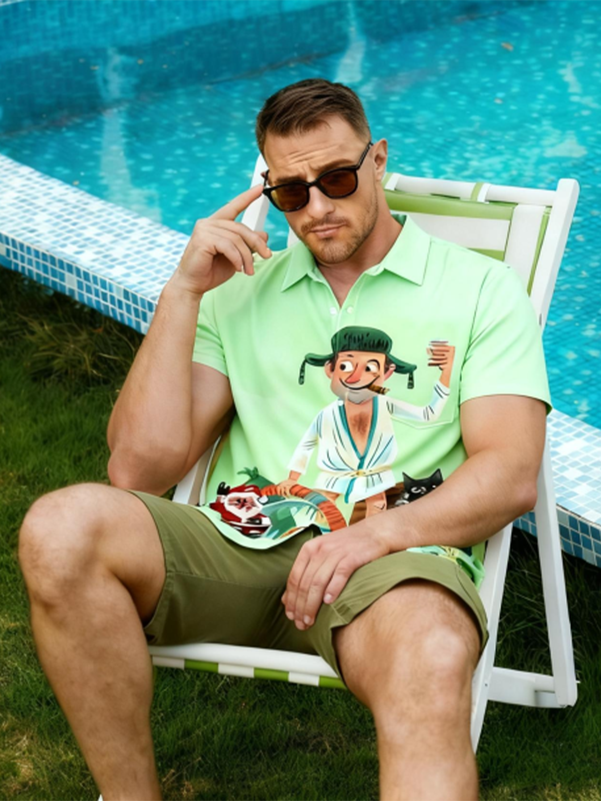 Moisture Wicking Crazy Christmas Vacation Eddie Chest Pocket Hawaiian Shirt