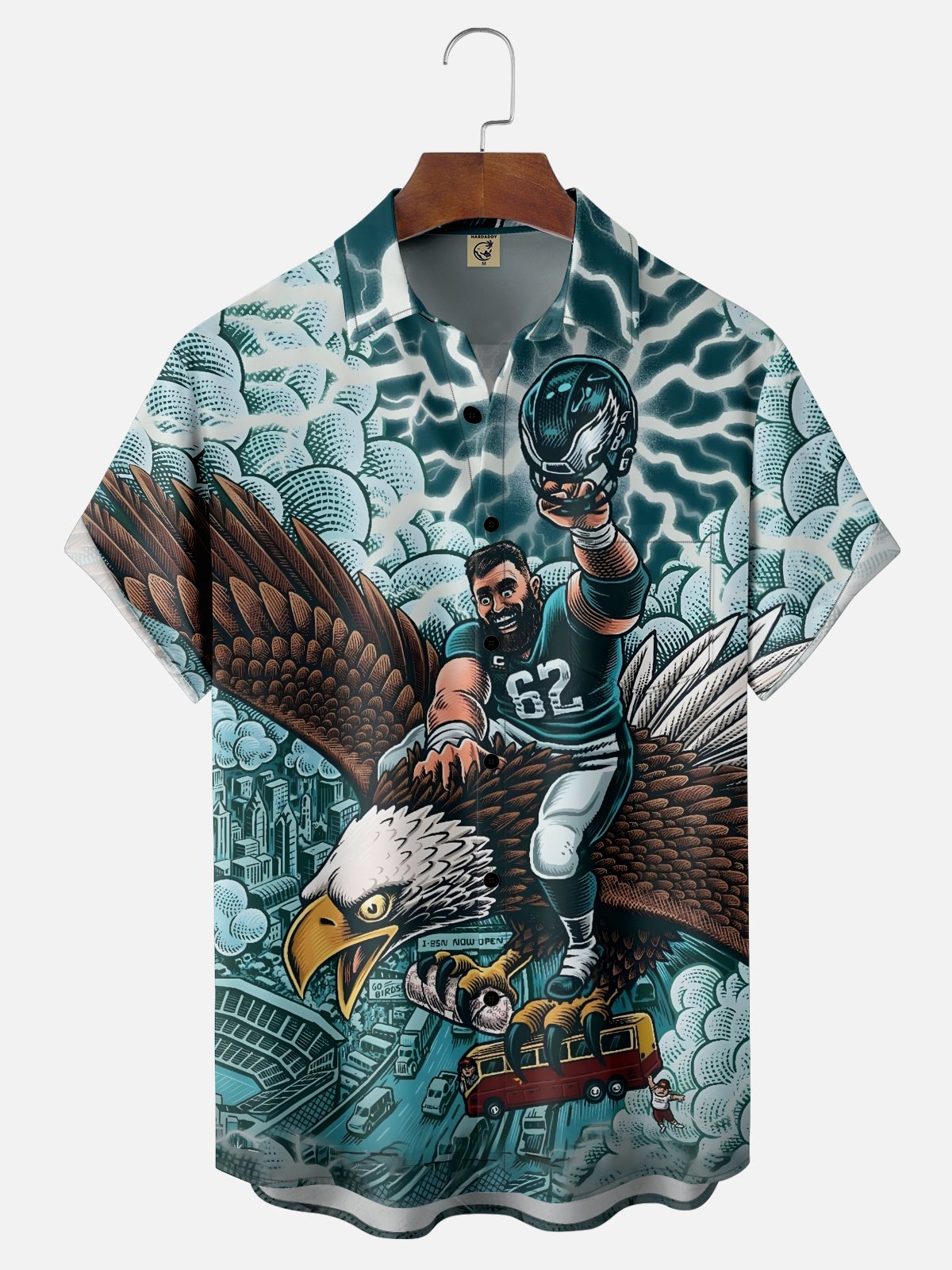 Moisture-Wicking American Football Philadelphia Art Eagles Chest Pocket Casual Shirt