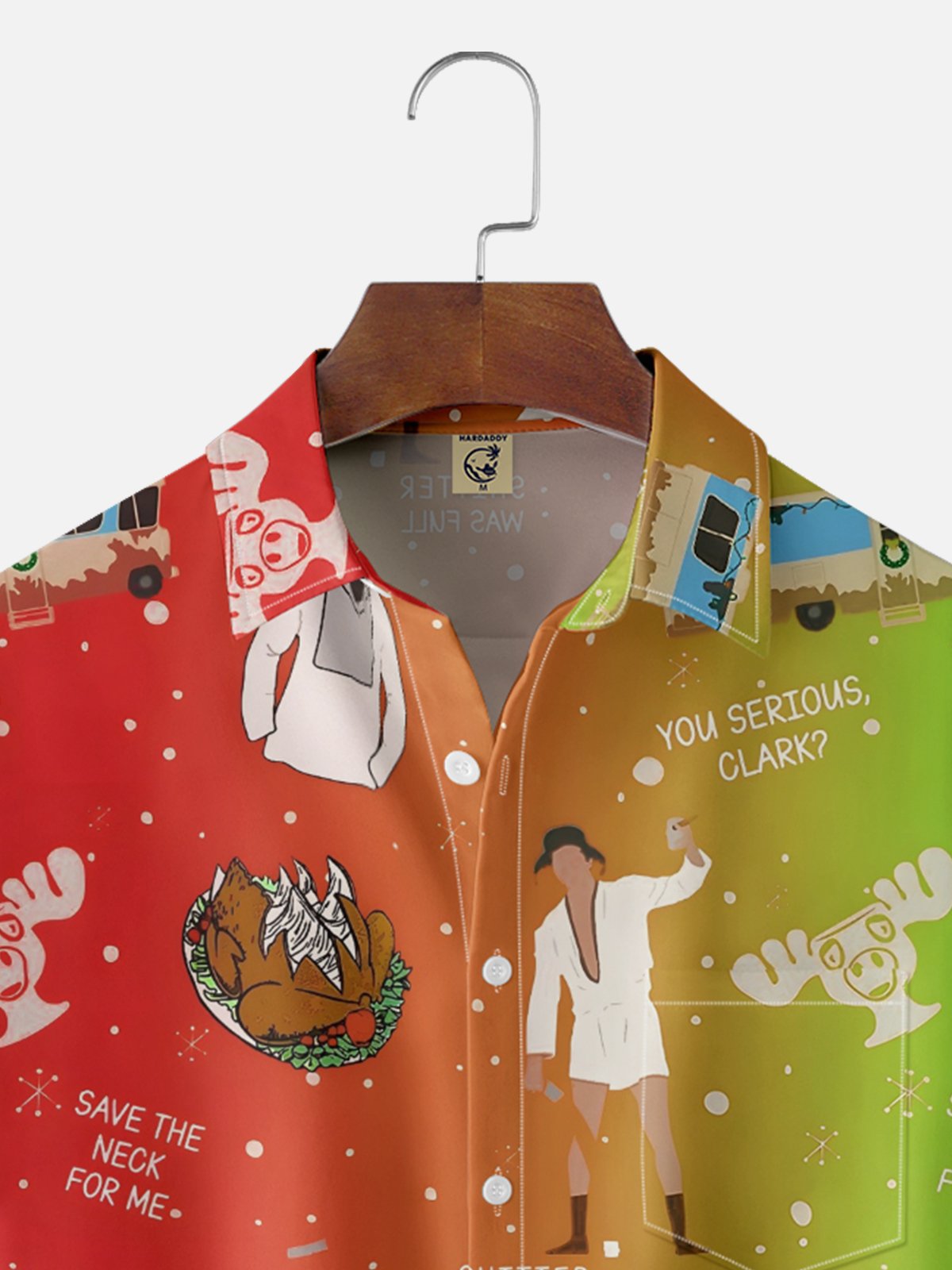 Moisture Wicking Crazy Christmas Vacation Eddie Chest Pocket Hawaiian Shirt