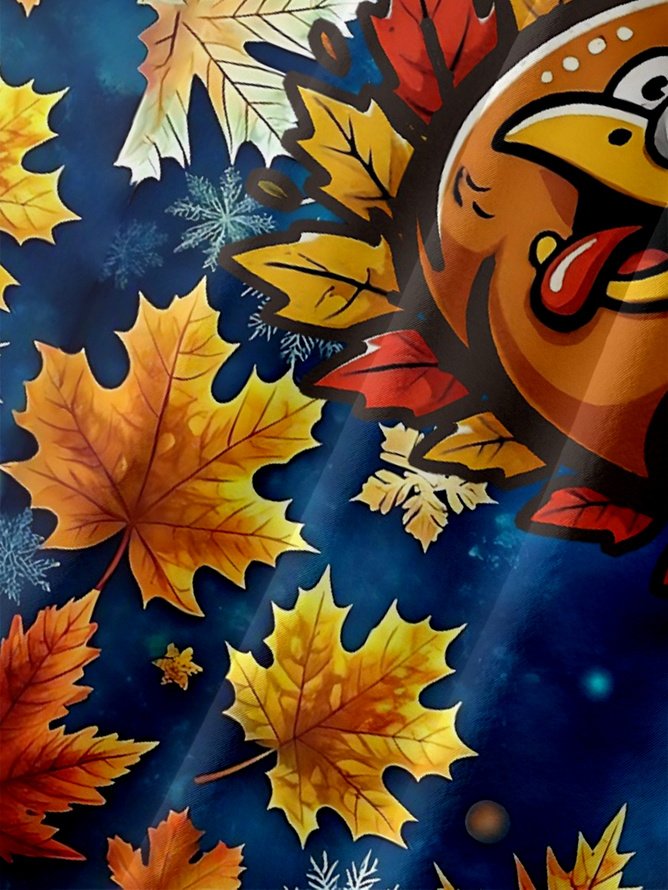 Tall Size Moisture Wicking Thanksgiving Fun Turkey Chest Pocket Hawaiian Shirt
