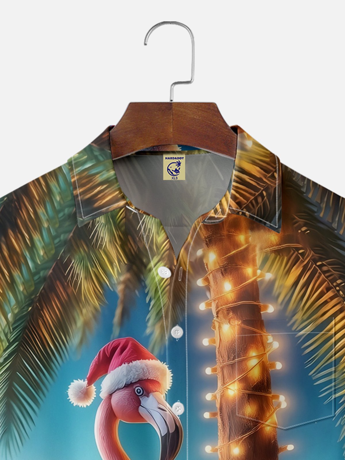 Big Size Moisture-wicking Christmas Flamingo Coconut Tree Chest Pocket Casual Shirt
