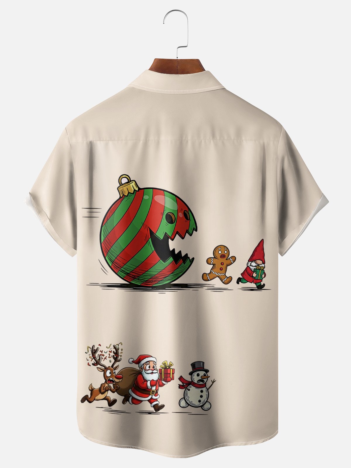 Moisture Wicking Santa Claus Gingerbread Man Snowman Chest Pocket Hawaiian Shirt