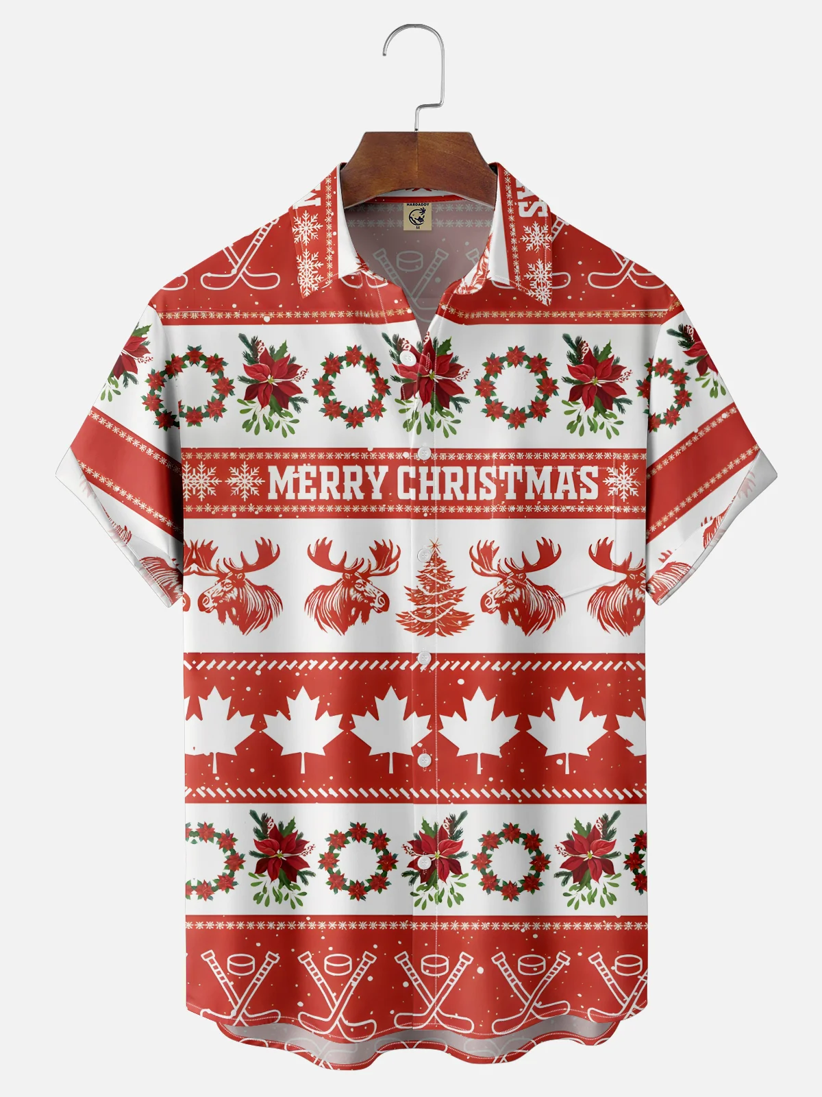 Moisture-wicking Canada Merry Christmas Maple Leaves Chest Pocket Casual Shirt