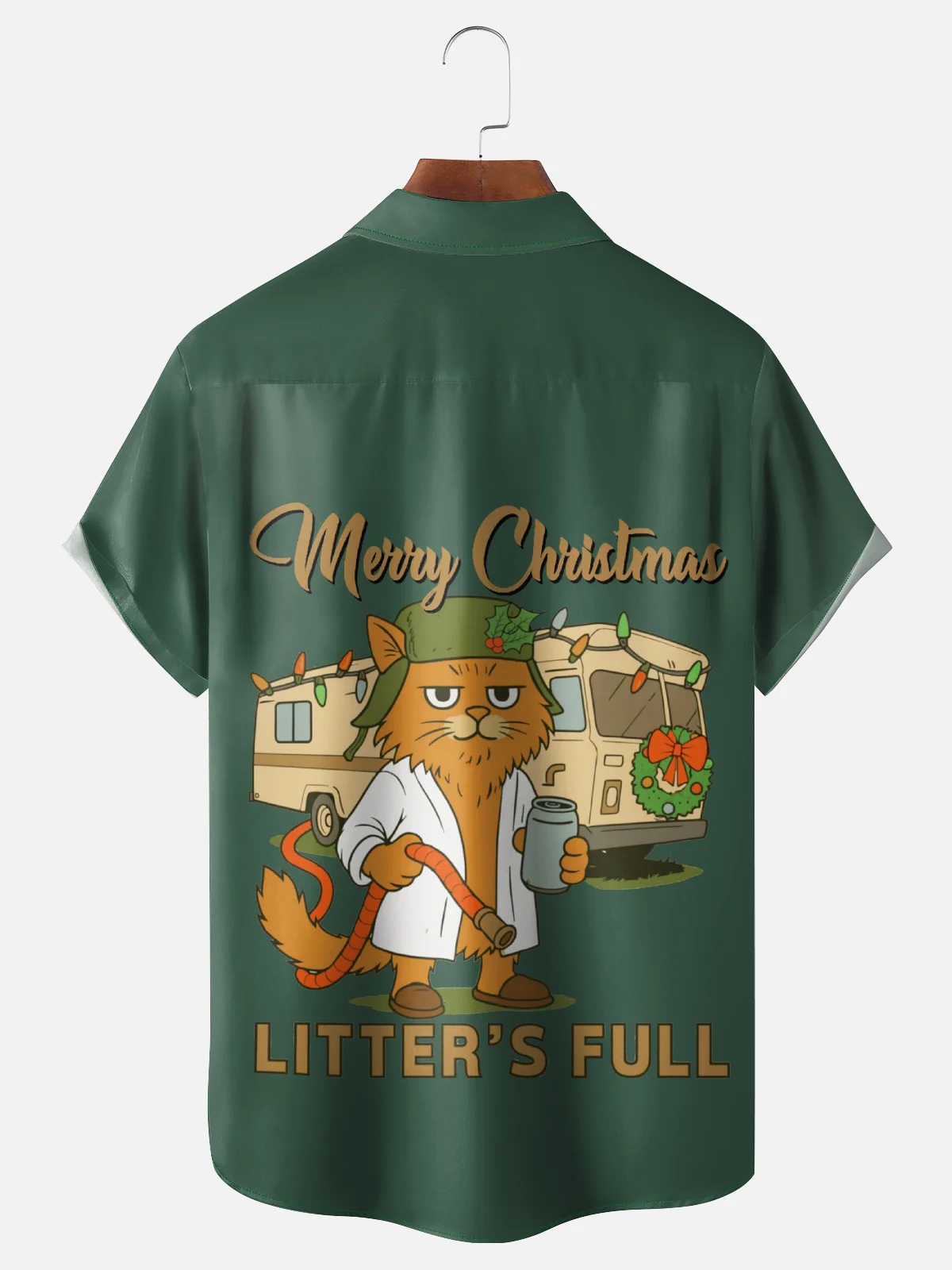 Moisture Wicking Crazy Christmas Vacation Eddie Cat Chest Pocket Hawaiian Shirt