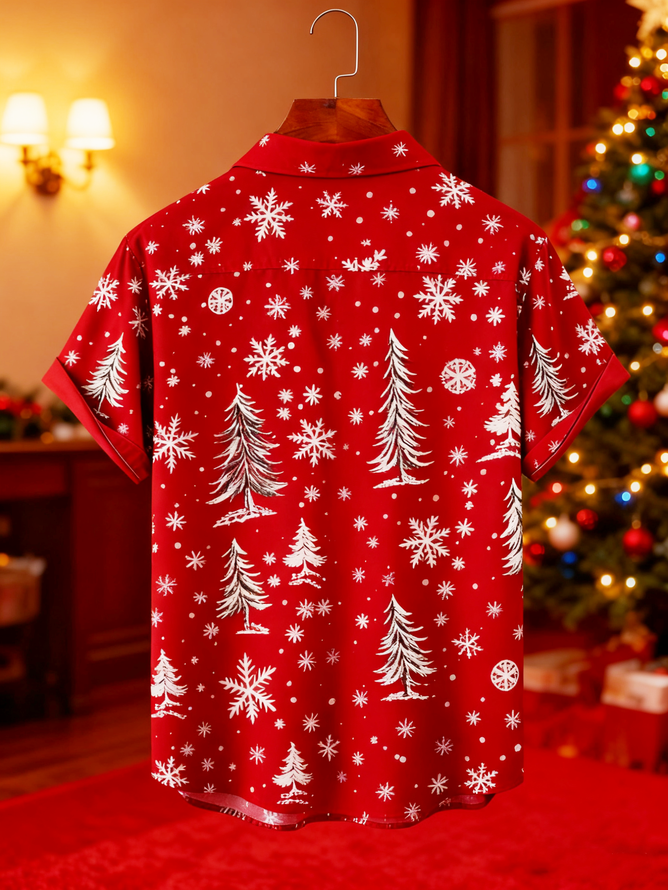 Tall Size Moisture-wicking Christmas Tree Chest Pocket Holiday Shirt