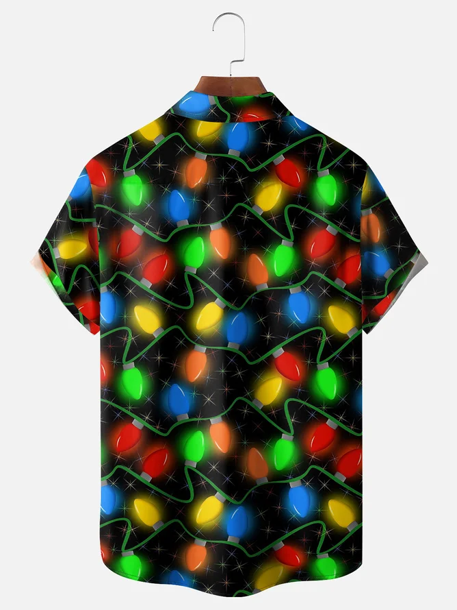 Tall Size Moisture Wicking Artistic Christmas Merry Christmas Lights Chest Pocket Hawaiian Shirt