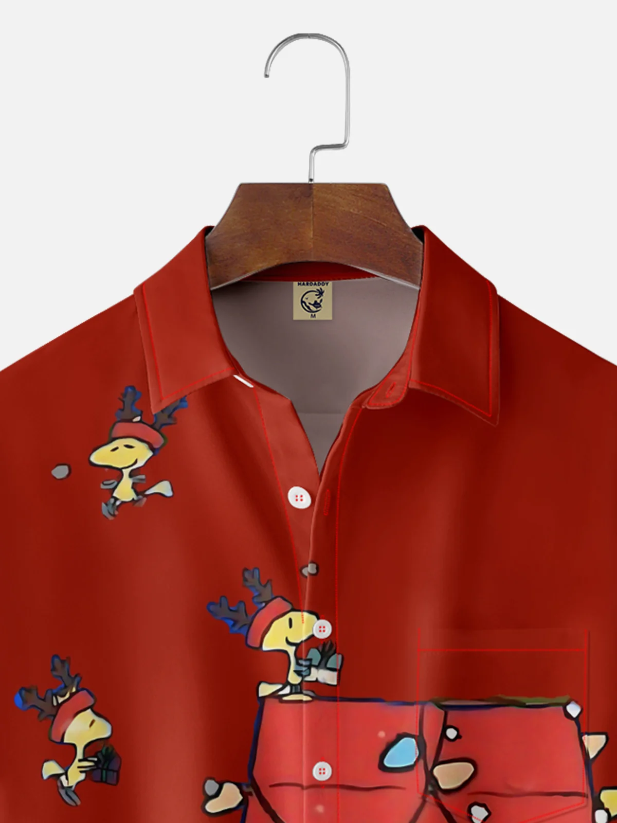 Tall Size Moisture-wicking Christmas Red House Christmas Tree Fun Chest Pocket Casual Shirt