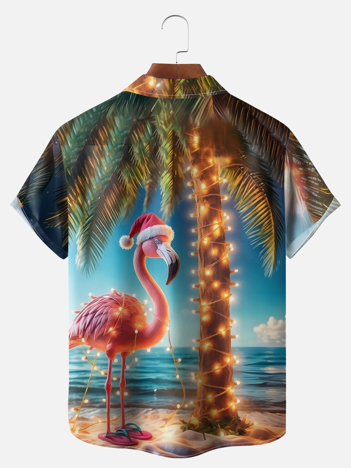 Big Size Moisture-wicking Christmas Flamingo Coconut Tree Chest Pocket Casual Shirt