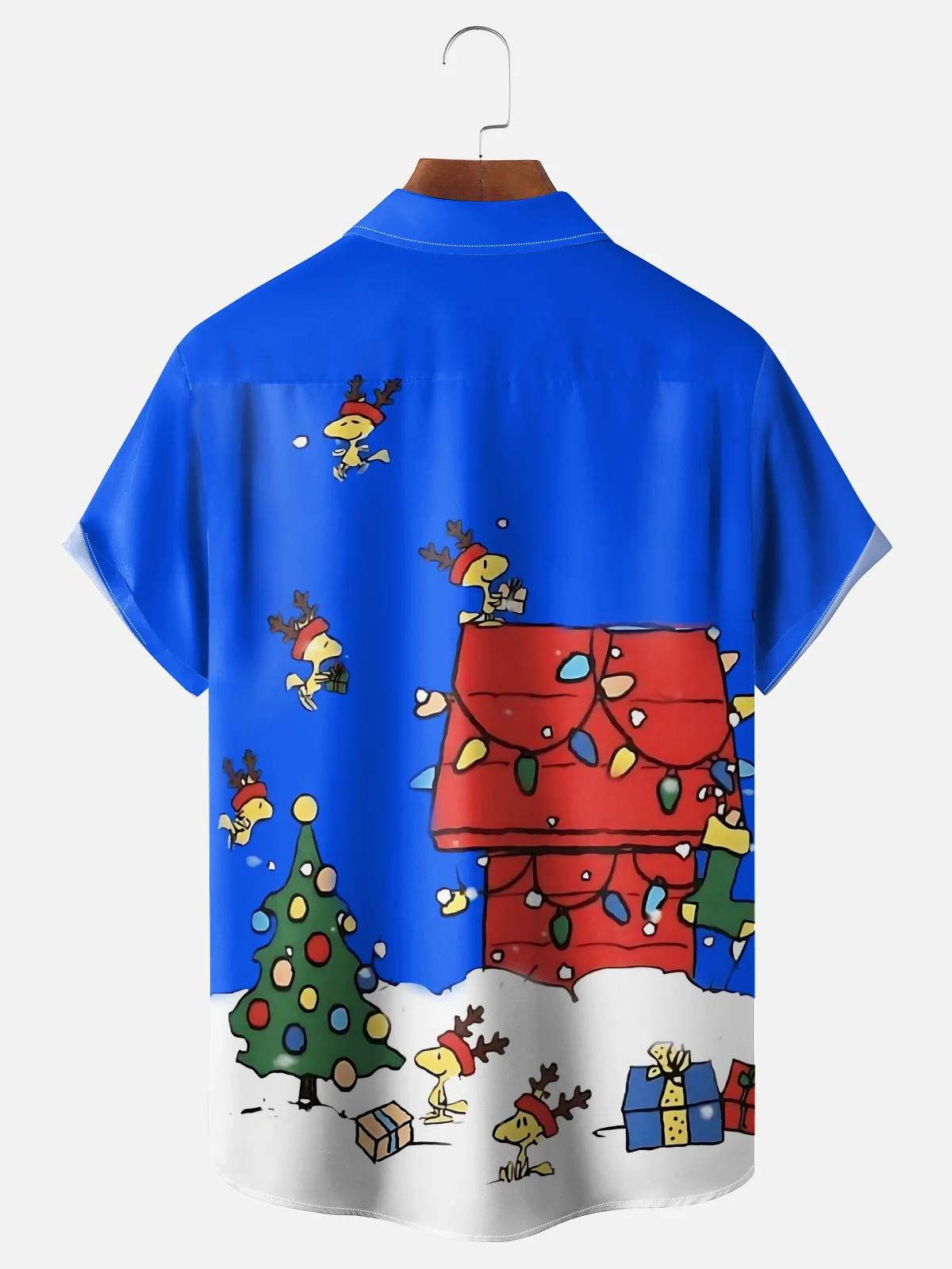 Tall Size Moisture-wicking Christmas Red House Christmas Tree Fun Chest Pocket Casual Shirt